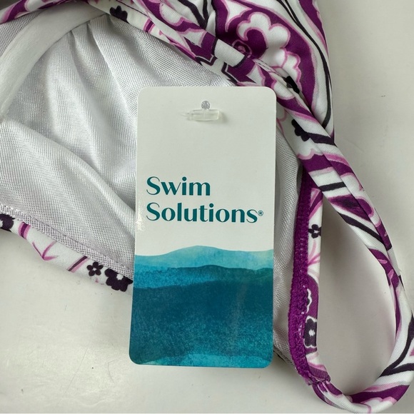 Swim Solutions Tankini Top Womens 8 Purple White Underwire Bust Support Floral - Picture 5 of 11